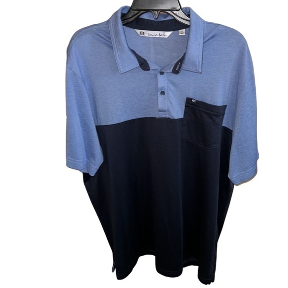 Travis Mathew Blue Colorblock Short Sleeve Polo Shirt Size XL - Picture 1 of 6